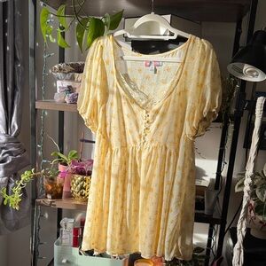 Lemon yellow babydoll mini dress